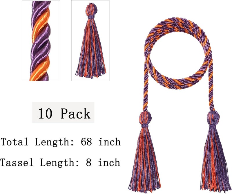 D DODOU 10 Pieces Graduation Cords Polyester Graduation Honor Braided Cords with Sewing Tassels for Bachelor, Master, Doctor 68" Long (Purple Orange) - Image 3